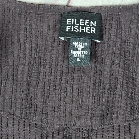 Eileen Fisher Brown Textured Pintuck Crinkle Zip‎ Front Cardigan Jacket Women L - Picture 4 of 8